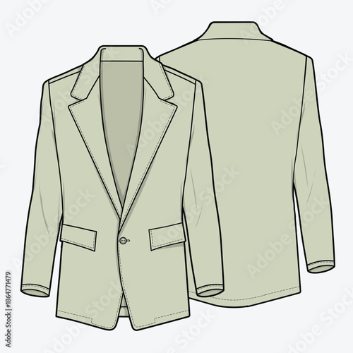 Traditional blazer for women technical flat design vector mockup template.