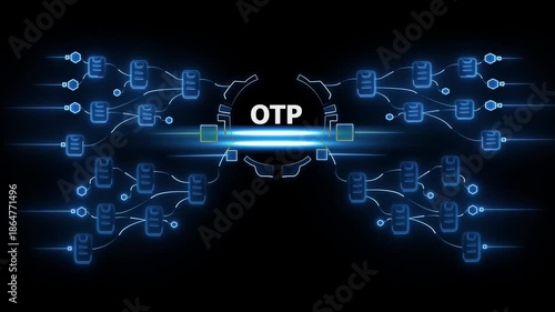 One Time Password Authentication Concept with Glowing Blue Lines and on Dark Background cybersecurity