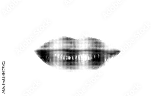 female closed mouth with lips isolated on white background retro grunge halftone collage element for mixed media vintage dotted texture cutout pop art trendy object
