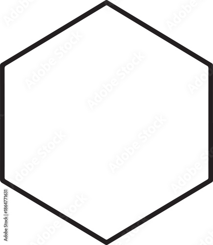 Simple Black Outline Hexagon Shape on White Background