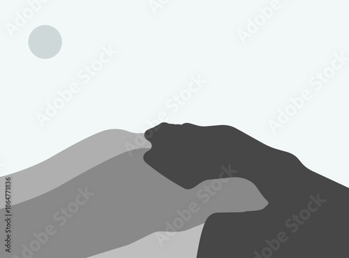 Minimalist quiet desert under a night sky, with soft moonlight over endless dunes.