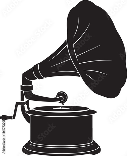 Black Silhouette of Vintage Gramophone Icon