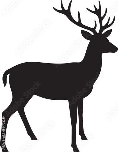 Isolated wild deer silhouette vector illustration of a cute mammal animal drawing in black art style on white background.