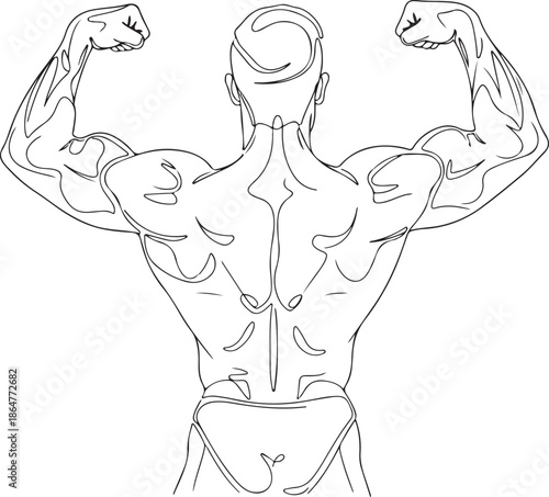Bodybuilder Double Biceps Pose Continuous Line Art Illustration