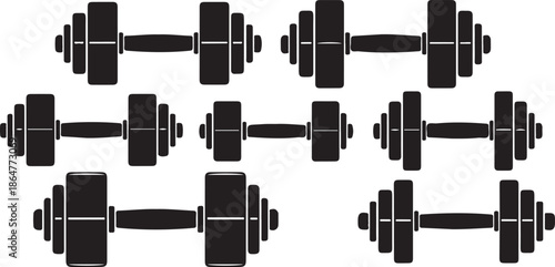 Fitness Dumbbells Icon Set - Weightlifting Equipment Symbols