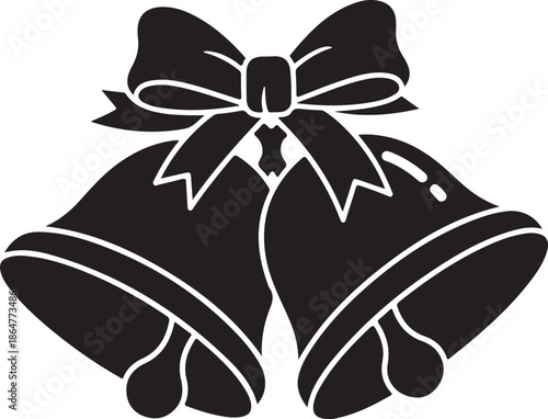 Black Silhouette of Two Bells with a Decorative Bow