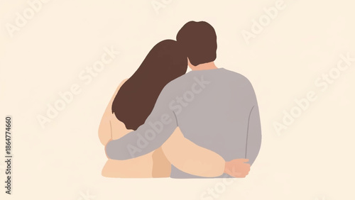 Couple Sitting Together with Their Arms Around Each Other from Behind Illustration