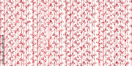 A delicate repeating pattern of small red bows on a white background