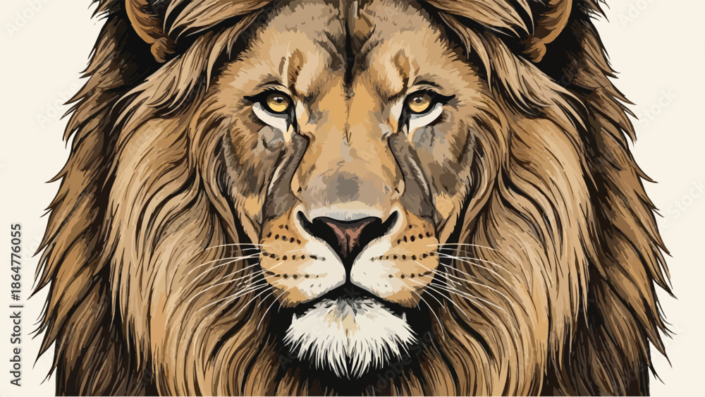 Naklejka premium Majestic lion head with thick mane front view