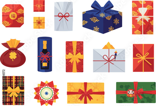 Festive Wrapped Gifts Collection Colorful & Unique Design Elements