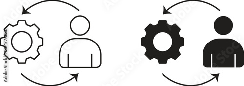 User and Gear Workflow Icon Set with Editable Stroke Outline and Solid Styles