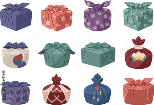 Diverse Gift Wrapping Designs Korean Inspired Fabric Packages with Unique Patterns