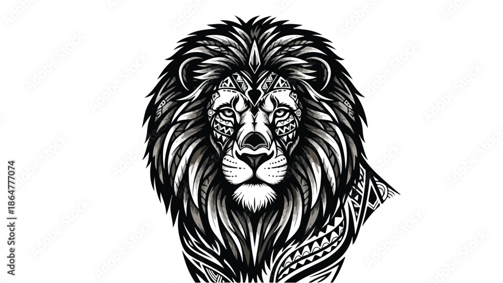 Fototapeta premium Detailed ink sketch of a lion head front view