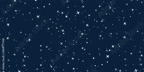 Space stars background, Cartoon starry illustration. Universe starry pattern with glowing stars and comets.Night sky constellations galaxy. Vector graphic.