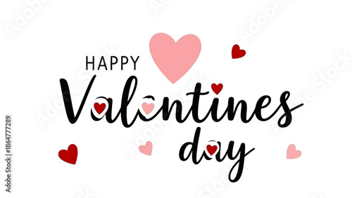 Valentine's Day celebration with hearts and love lettering on a simple background from a straightforward viewpoint