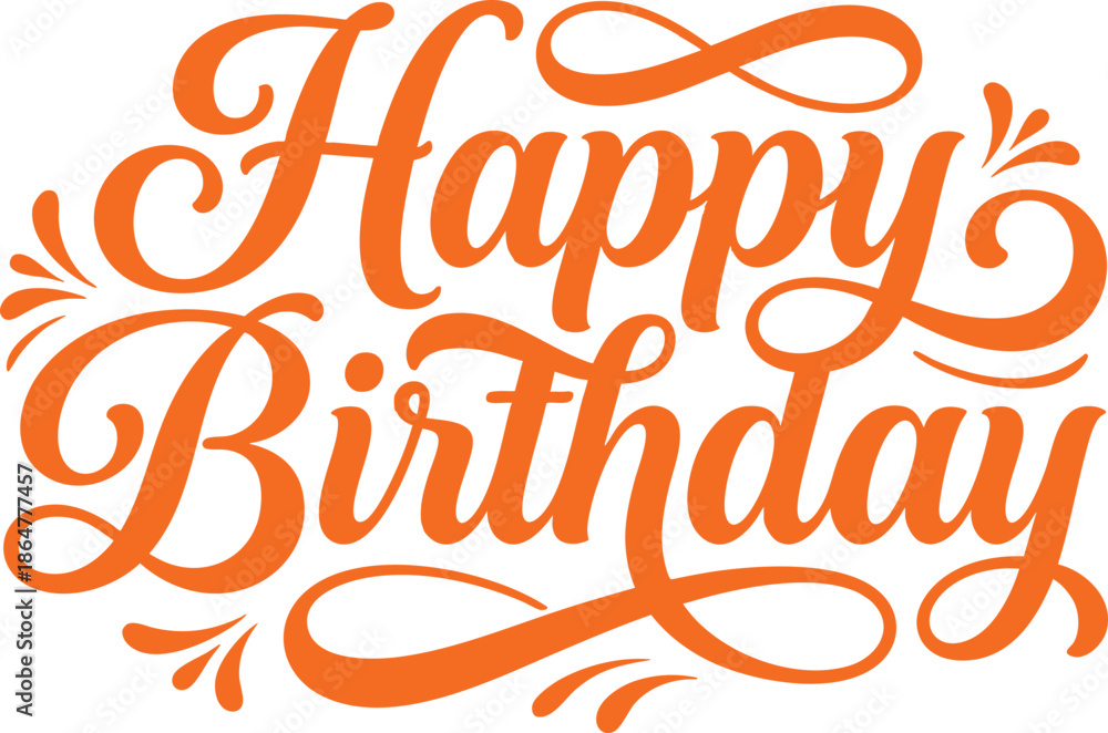 Fototapeta premium happy birthday hand lettering vector illustration in script typography isolated on white background for greeting card, poster, banner, invitation, celebration design