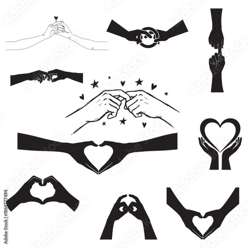 Heart Hand Gesture SVG Bundle Love Hands, Couple Fingers, Romantic Silhouette Clipart