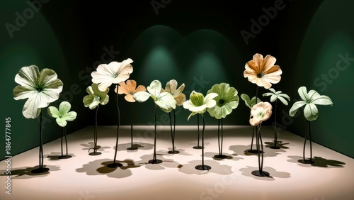 Combination display of flower shaped art ornaments