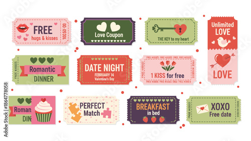 Assorted Colorful Valentine's Day Gift Tags and Labels for Romantic Expressions