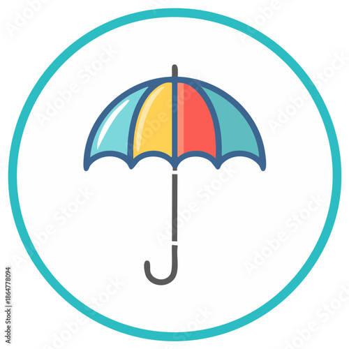 Brightly Colored Umbrella in Teal Circle, Weather Protection, Rain Protection, Graphic