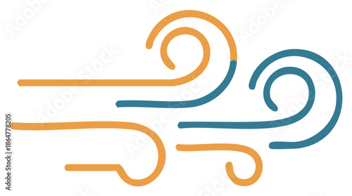 Stylized winds in blue and orange depict breezy weather conditions for climate forecasting and eco-friendly resources