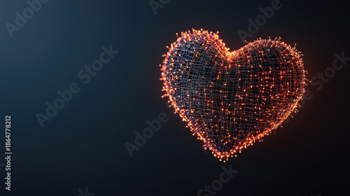 Digital heart glowing network encrypted firewall security technology abstract 3D render dark background protection innovation