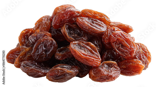 Raisins Isolated on Transparent Background, PNG Cutout for Food Packaging, Web Design, and Healthy Lifestyle Graphics.