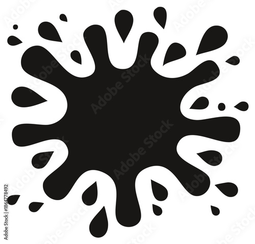 Dynamic black paint splash graphic with scattered drops and expressive blot pattern