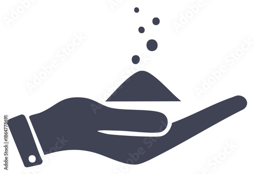 Hand holding grains and small bubbles rising up, conceptual vector illustration.