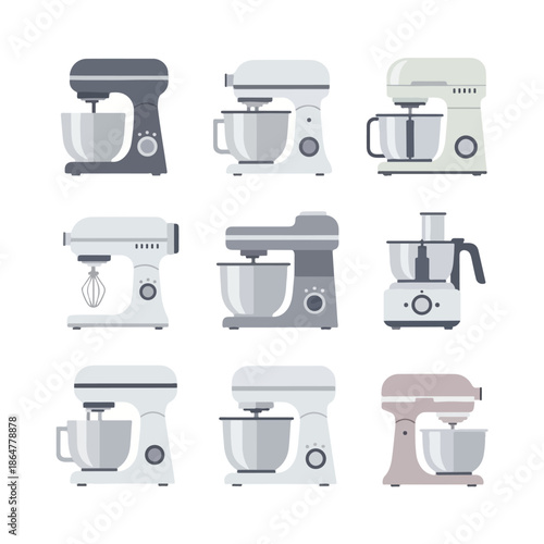 Stand Mixer Set Kitchen Appliances Vector Collection.