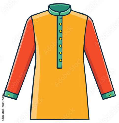 Colorful Indian Kurta in Vector Style, Traditional Festive Clothing
