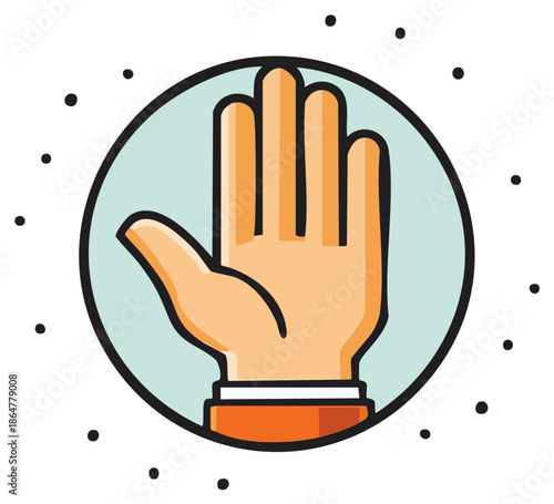 Vector icon of a raised hand with an open palm gesturing to stop, say hello, or take an oath