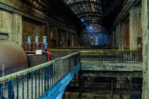 Large abandoned industrial hall interior