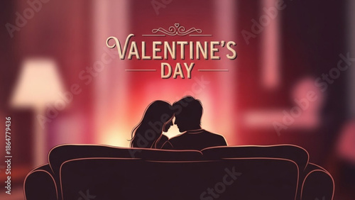 Couple sitting on couch in romantic living room on valentine's day with warm lighting and cozy atmosphere with Valentine s Day and love and relationship