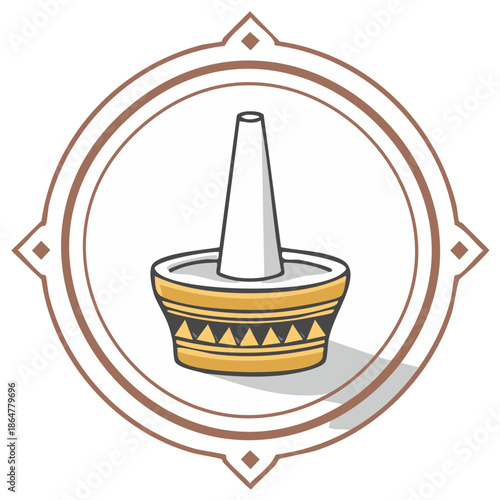 Unique incense burner design within a decorative circular frame with geometrical shape, art icon or logo element