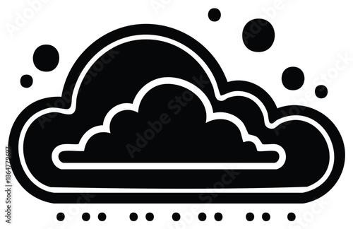 Monochrome graphic icon of a storm cloud with hail or snow precipitation