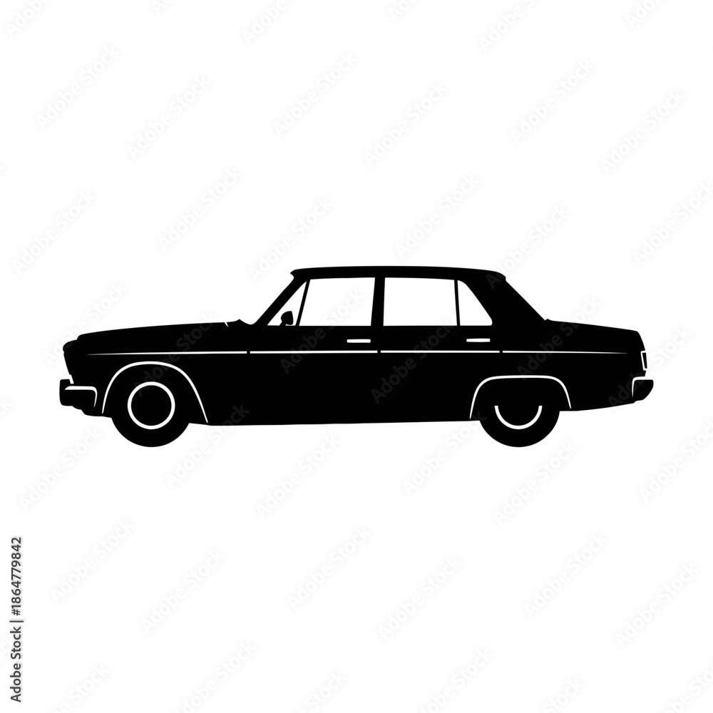Naklejka premium Classic vintage four door sedan car silhouette isolated on white
