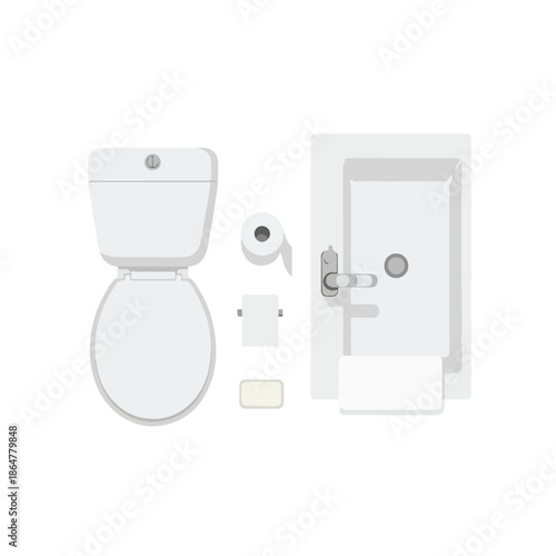 White Modern Bathroom Fixtures Toilet and Accessories Set.