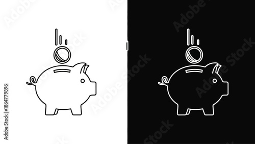 Cute Piggy Bank with Falling Coin Vector Illustration Symbol of Savings Investment and Financial Growth