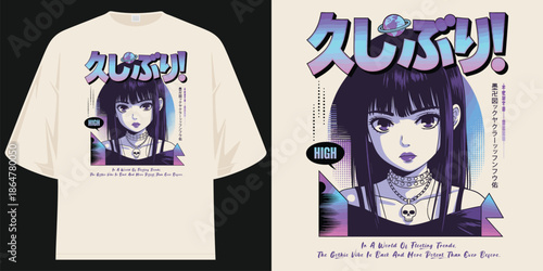 gothic vibe anime manga character art graphic tee streetwear design vector illustration artwork
