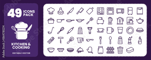 Kitchen and Cooking Vector Icons for Culinary Design Projects