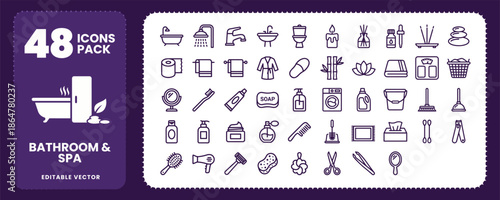 Bathroom and Spa Wellness Icons for Interior Design Layouts