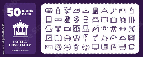 Hotel and Hospitality Services Icons for Travel Tourism Apps