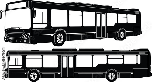 Bus, vehicle, transport, silhouette, vector, transit, urban, travel, commute, public, coach, shuttle, city, automotive, icon.