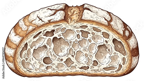 Hand-drawn sketch of a round sourdough bread loaf