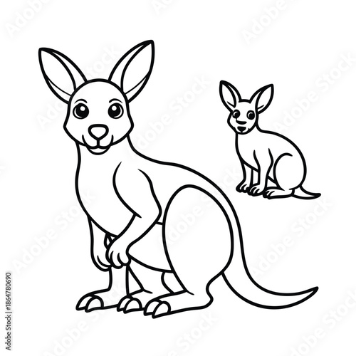 Cute kangaroo and joey wildlife family vector illustration