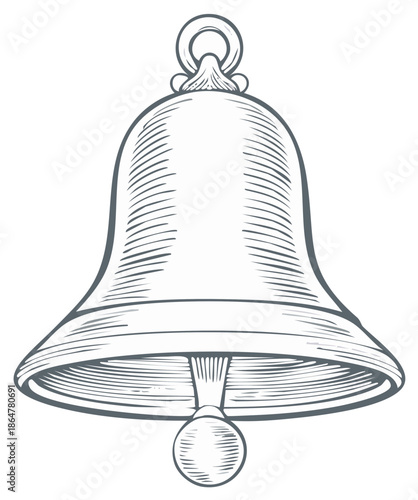 Vintage Engraved Bell Illustration with Clapper, Classic Hand Drawn Line Art Design
