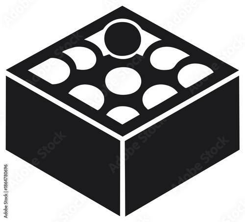 Abstract building block component with several circular holes and single raised connection point