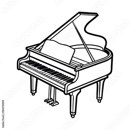 Elegant grand piano music instrument line art illustration