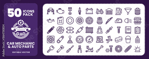 Car Mechanic and Auto Repair Icons for Automotive Service